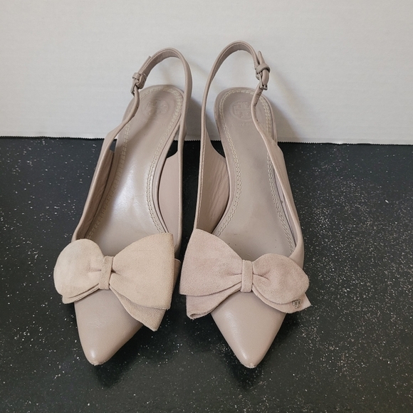 Tory Burch Rosalind Slingback Kitten Heels in Beige - Picture 2 of 10